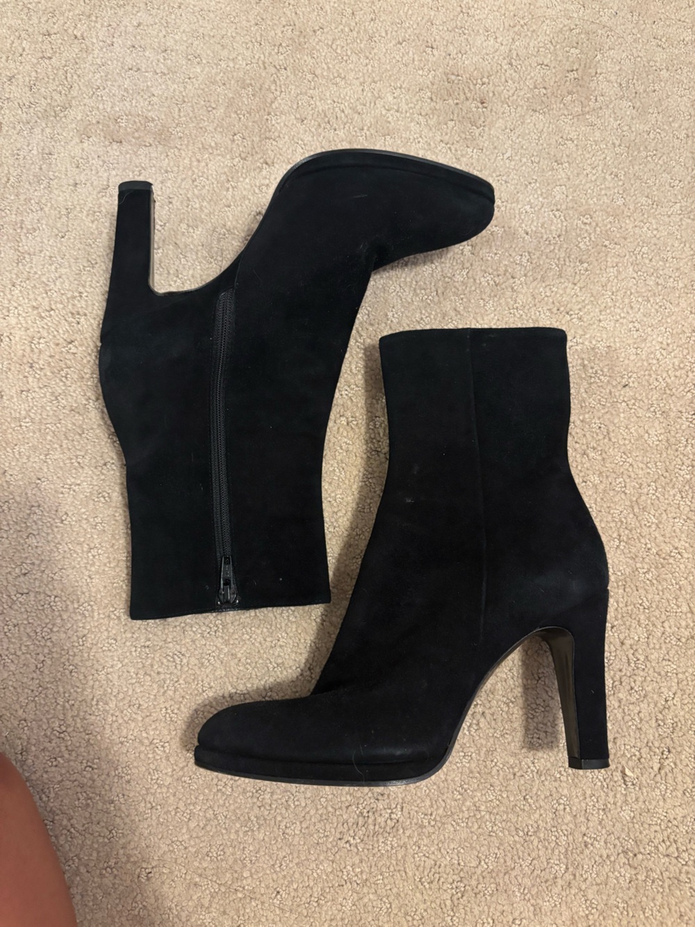 Barneys New York Black Suede Block Heel Ankle Boots